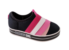 TENIS INF. FEM. MOLEKINHA SLIP ON LYCRA PRETO CEREJA BRANCO PINK