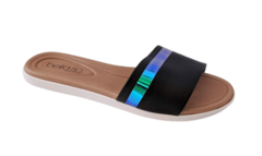 CHINELO FEM. BEIRA RIO SLIDE HOLOGRÁFICO PRETO