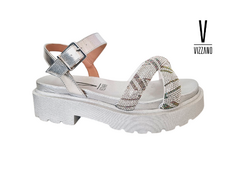 SANDALIA FEM. VIZZANO FLATFORM PRATA CRISTAL - Sugestiva Calçados