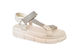 SANDALIA FEM. FLATFORM MOLECA BRANCO OFF STRASS - Sugestiva Calçados