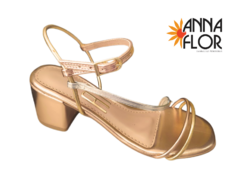 SANDALIA FEM. SALTO ANNA FLOR COBRE PRATA - loja online