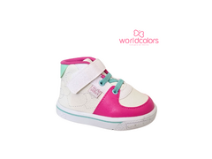 TENIS INF. FEM. WORLD COLORS BRANCO PINK