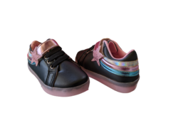 TENIS INF. FEM. WORLD COLORS VELCRO LED PRETO ROSA - loja online