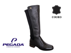 BOTA FEM. CANO ALTO MONTARIA COURO PEGADA PRETO