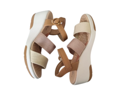 SANDALIA FEM. SALTO ANABELA CREME BEGE - loja online