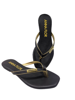 CHINELO FEM. DEDO ANNA FLOR PRETO DOURADO - loja online