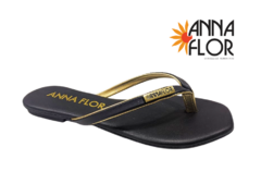 CHINELO FEM. DEDO ANNA FLOR PRETO DOURADO - Sugestiva Calçados