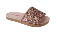 CHINELO INF. FEM. MOLEKINHA SLIDE GLITTER OURO ROSADO - Sugestiva Calçados