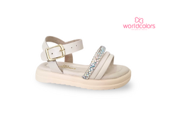 SANDALIA INF. FEM. WORLD COLORS OFF WHITE - Sugestiva Calçados