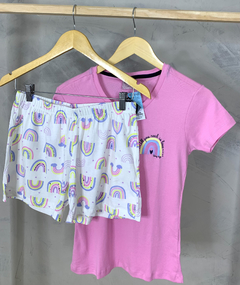 Pijama Feminino Estampa ARCO ÍRIS - Composição 100% algodão