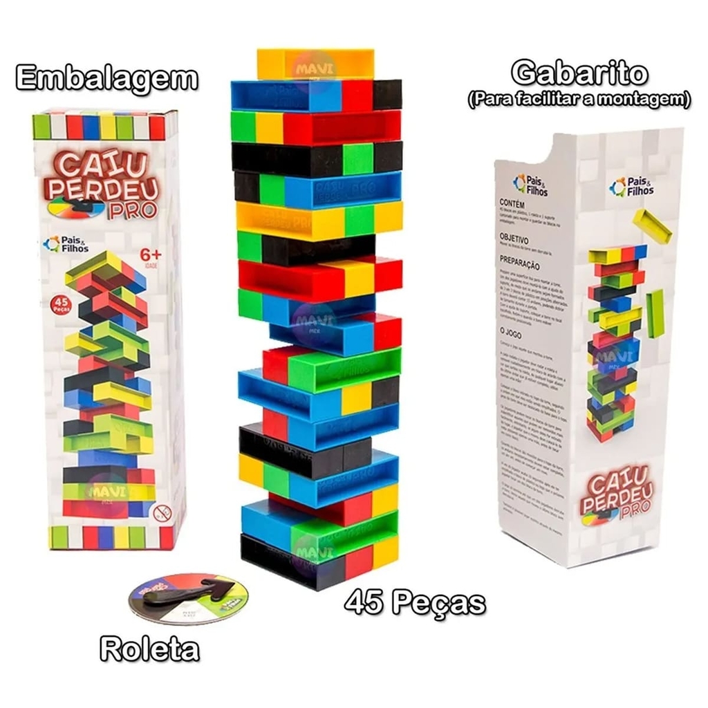 Jogo Torre de Equilibrio Caiu Perdeu blocos de montar 54 peças