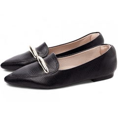 Sapatilha Mocassim Feminino Bico Fino Elegancia em Napa Lezard Preto na internet