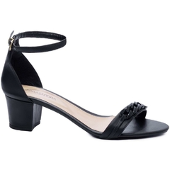 Sandalia Salto Bloco Grosso Baixo 5.5cm Elegancia e Glamour em Preto