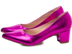 Scarpin Arrasadora: Pink Metálico Irresistível | Salto Bloco 5,5cm | Coleção FINEST - comprar online
