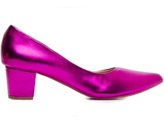 Scarpin Arrasadora: Pink Metálico Irresistível | Salto Bloco 5,5cm | Coleção FINEST - Calçadospravc | Comprar Calçados Femininos Online | Comprar Scarpins
