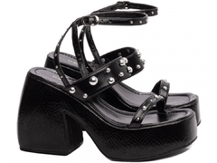 Anabela Feminina: Napa Preto, Fivela Prata, Plataforma 11cm - Coleção Verão - Calçadospravc | Comprar Calçados Femininos Online | Comprar Scarpins