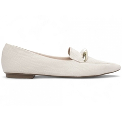 Sapatilha Mocassim Feminino Bico Fino Elegancia Sofisticada em Napa Lezard Off White