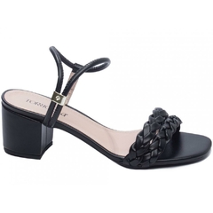 Elegancia e Conforto Sandalia Feminina Salto 5.5cm Robusto em Preto