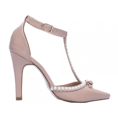 Scarpin Luxo e Glamour Salto 9cm Fino Com Perolas em ABS Rose - loja online