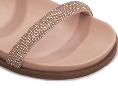 Sandália Papete Birken: Strass Rose | Detalhes Rose | Vc + Linda ainda em Rose | Solado Bege