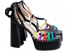 Sandália Feminina Innovation Meia Pata 3,5cm Salto 12cm Robusto - Preto e Cores - Calçadospravc | Comprar Calçados Femininos Online | Comprar Scarpins