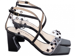 Sandália Feminina Innovation Salto 9cm Robusto - Preto e Vinil Transparente - Calçadospravc | Comprar Calçados Femininos Online | Comprar Scarpins