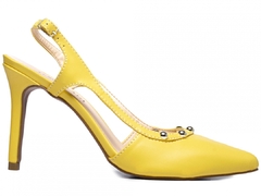 Scarpin Ellegancê Salto 9,5cm Fino Cone Enfeite Dourado Amarelo - loja online