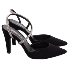 Scarpin em Nobuck Preto e Strass Prata Salto Fino 9cm Antiderrapante - Calçadospravc | Comprar Calçados Femininos Online | Comprar Scarpins