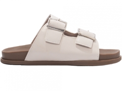 Sandália Papete: Napa Off White | Fivela Prata | Toque de Conforto - Calçadospravc | Comprar Calçados Femininos Online | Comprar Scarpins