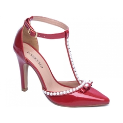 Scarpin Luxo e Glamour Salto 9cm Fino Com Perolas em ABS Vermelho