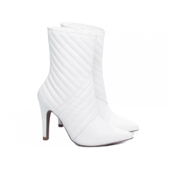 Bota Bico Fino Feminina Matelassê Salto 10cm Elegancia e Conforto em Napa Branco - Calçadospravc | Comprar Calçados Femininos Online | Comprar Scarpins