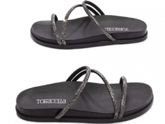 Sandália Papete Birken: Manta Strass Preto | Apliques Grafite | Vc + Linda ainda em Preto | Solado Preto - loja online