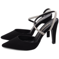 Scarpin em Nobuck Preto e Strass Prata Salto Fino 9cm Antiderrapante na internet