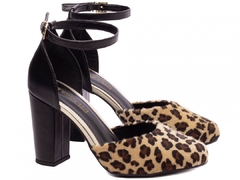 Sapato Scarpin Feminino Bico Redondo Salto 8,5cm Preto Onça - Calçadospravc | Comprar Calçados Femininos Online | Comprar Scarpins