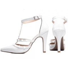 Scarpin Luxo e Glamour Salto 9cm Fino em Cone Verniz Branco - comprar online