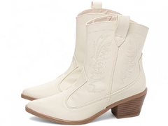 Bota Texana Country Cano Baixo | Elegância e Conforto em Napa Off White com Bordados - comprar online