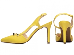Scarpin Ellegancê Salto 9,5cm Fino Cone Enfeite Dourado Amarelo - comprar online