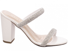 Tamanco Salto 8,5cm | Elegância Pura em Off White e Strass Prata