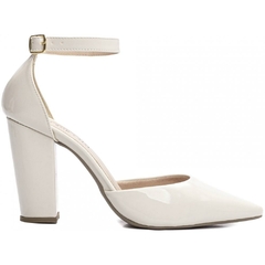 Scarpin Aberto com Fivela Salto 9cm| Luxo e Glamour em Off White - loja online