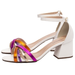 Sandalia Salto Bloco Grosso Baixo 7cm Antiderrapante Metalizado Multicolorido - comprar online