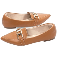 Sapatilha Mocassim Feminino Bico Fino Charme Atemporal em Napa Caramelo