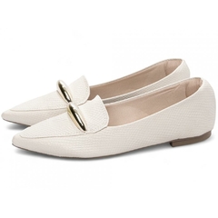 Sapatilha Mocassim Feminino Bico Fino Elegancia Sofisticada em Napa Lezard Off White na internet