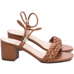 Conforto e Estilo Sandalia Feminina Salto 5.5cm Robusto Caramelo - Calçadospravc | Comprar Calçados Femininos Online | Comprar Scarpins