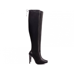 Imagem do Bota Over Bico Fino Salto 12cm Cano Alto em Napa Stretch Preto Para Mulher Elegante