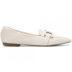 Sapatilha Mocassim Feminino Bico Fino Sofisticacao em Napa Lezard Off White