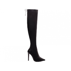 Bota Over Bico Fino Salto 12cm Cano Alto em Napa Stretch Preto Para Mulher Elegante