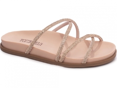 Sandália Papete Birken: Strass Rose | Detalhes em Rose | Vc + Linda ainda em Rose | Solado Bege