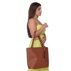 Bolsa Feminina Rebite Grande Marrom - loja online