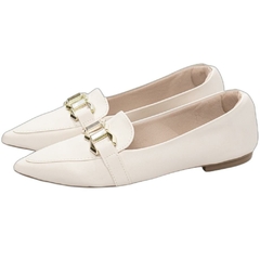 Sapatilha Mocassim Feminino Bico Fino Glamour Atemporal em Napa Off White na internet