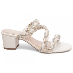 Sandalia Tamanco Off White com Strass Salto 4.5cm Antiderrapante